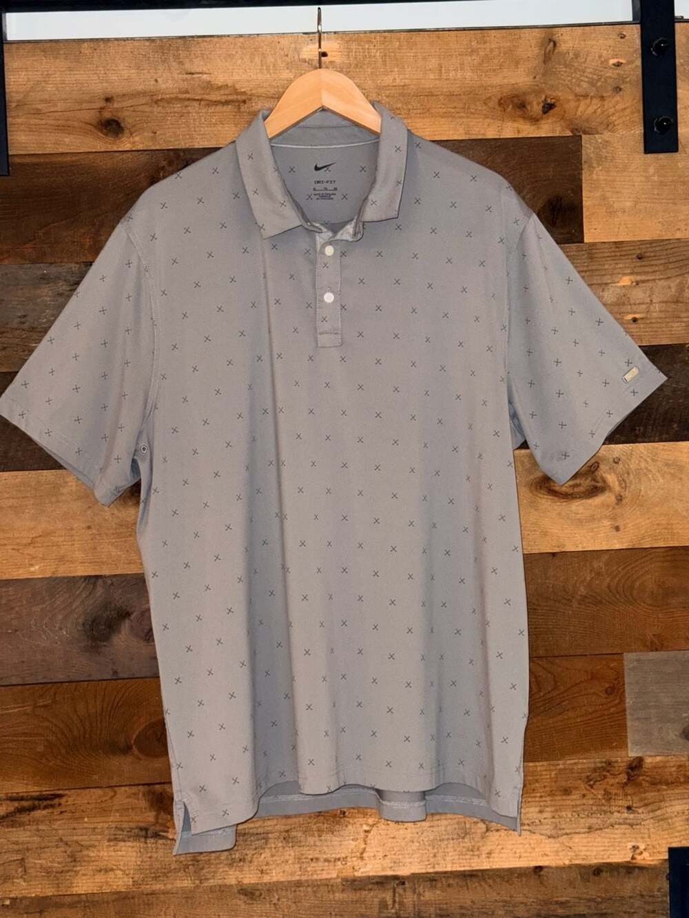 Nike Dri-FIT Golf Polo Shirt Gray All-Over Golf Club Print Men's XL